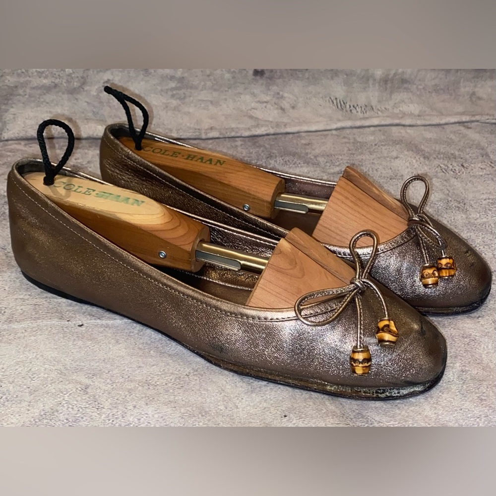 Gucci Tom Ford Era Bamboo Accent Metallic Ballet Flats Shoes 5.5 G Italy Vintage